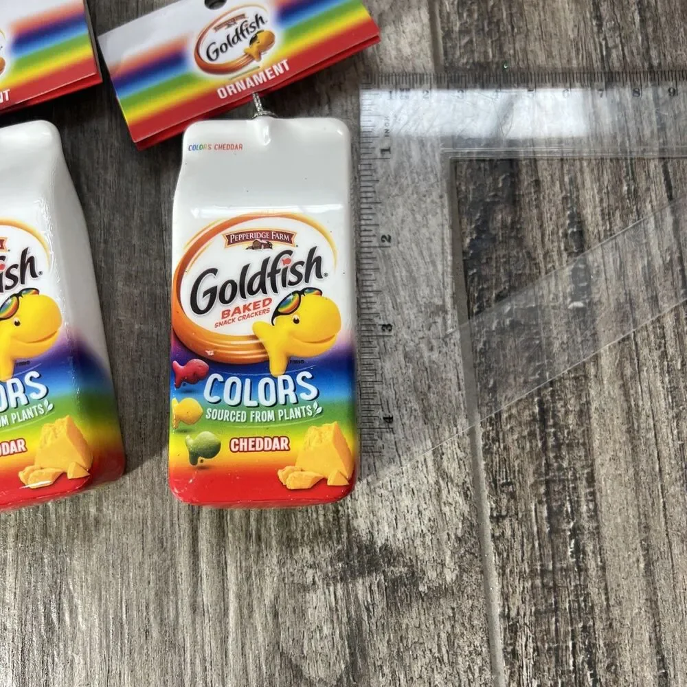 Lot of 3 Rainbow Cheddar Goldfish Bag Christmas Gift Ornament Food Crackers NWT
